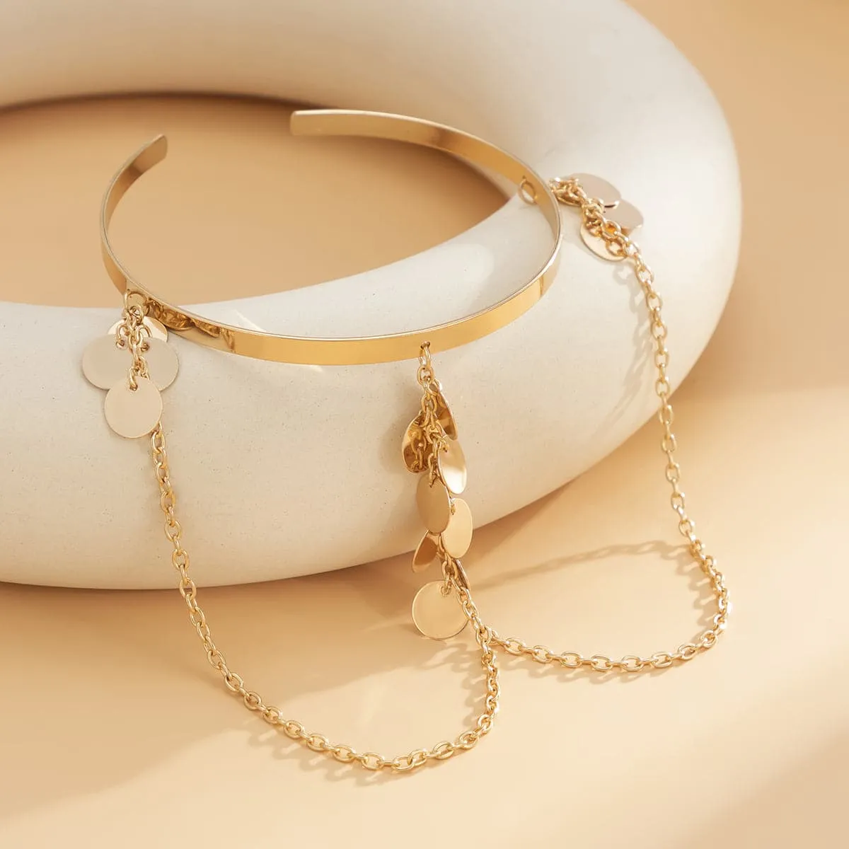 18K Gold-Plated Disc Chain Arm Cuff