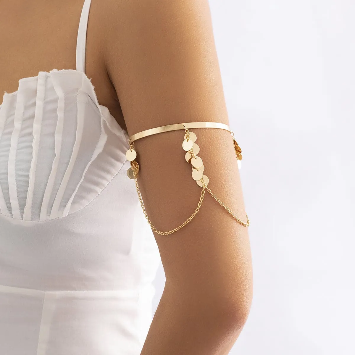 18K Gold-Plated Disc Chain Arm Cuff