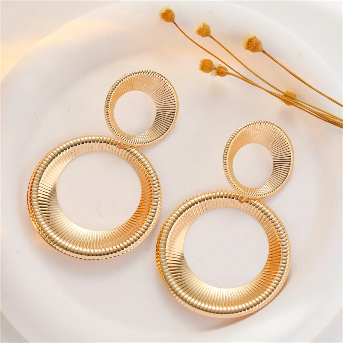 18K Gold-Plated Double Ring Drop Earrings