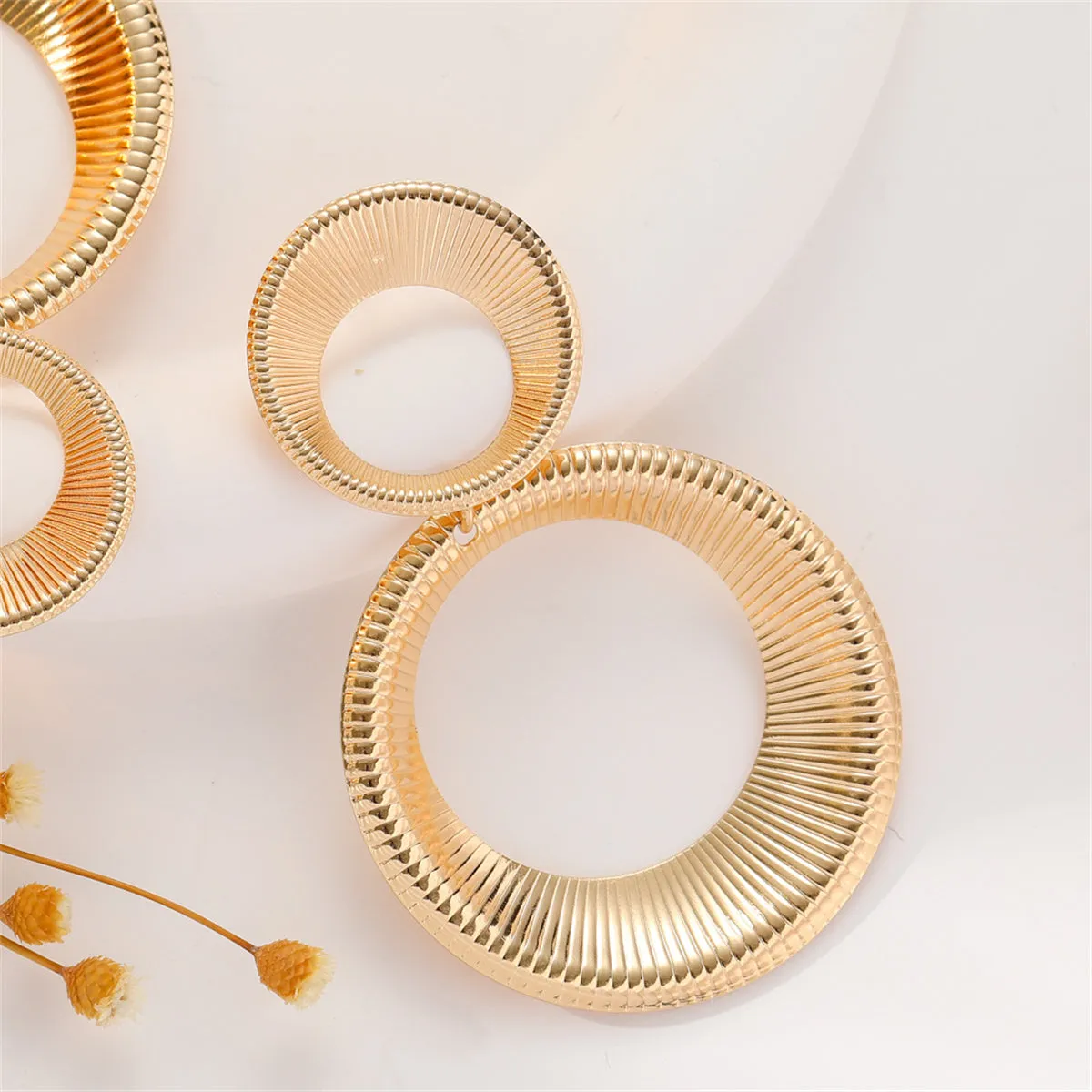 18K Gold-Plated Double Ring Drop Earrings