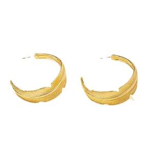 18K Gold-Plated Feather Hoop Earrings