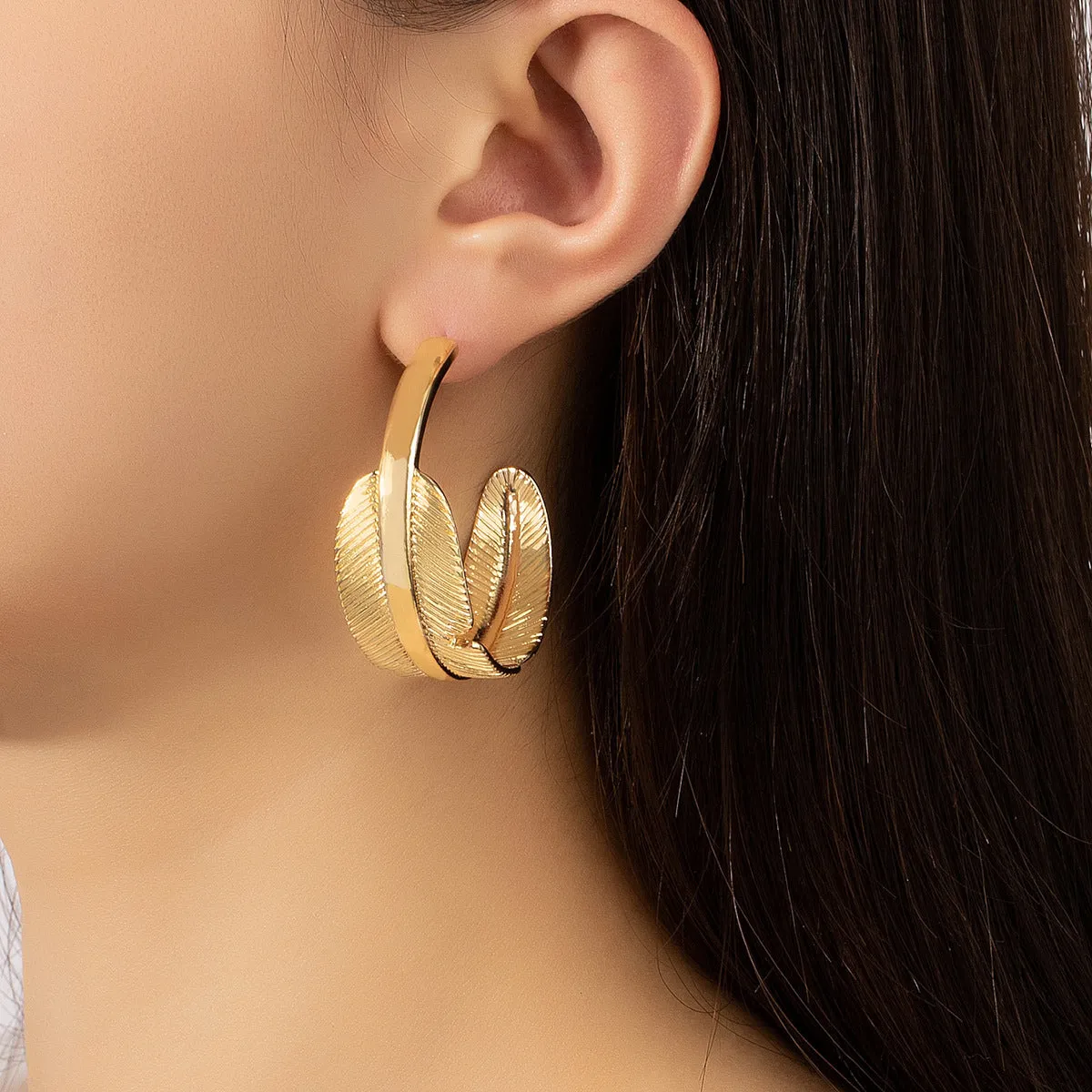 18K Gold-Plated Feather Hoop Earrings