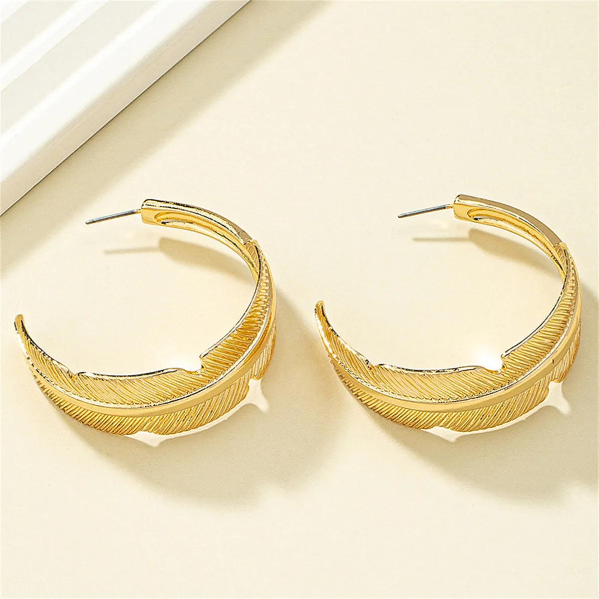 18K Gold-Plated Feather Hoop Earrings
