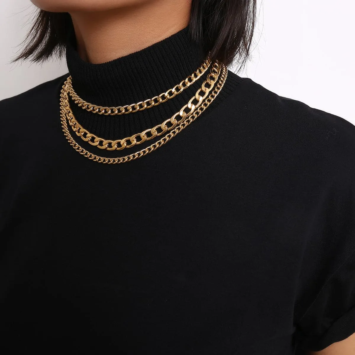 18K Gold-Plated Figaro Chain Layered Necklace