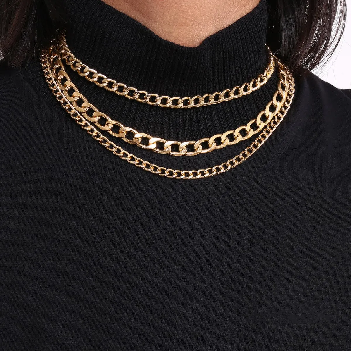 18K Gold-Plated Figaro Chain Layered Necklace