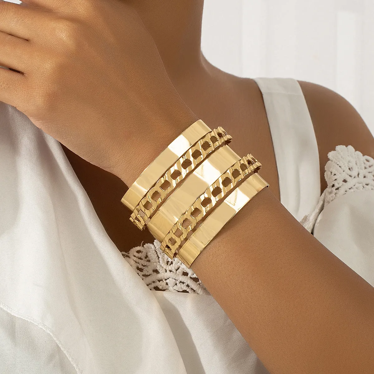 18K Gold-Plated Figaro Layered Wrap Cuff