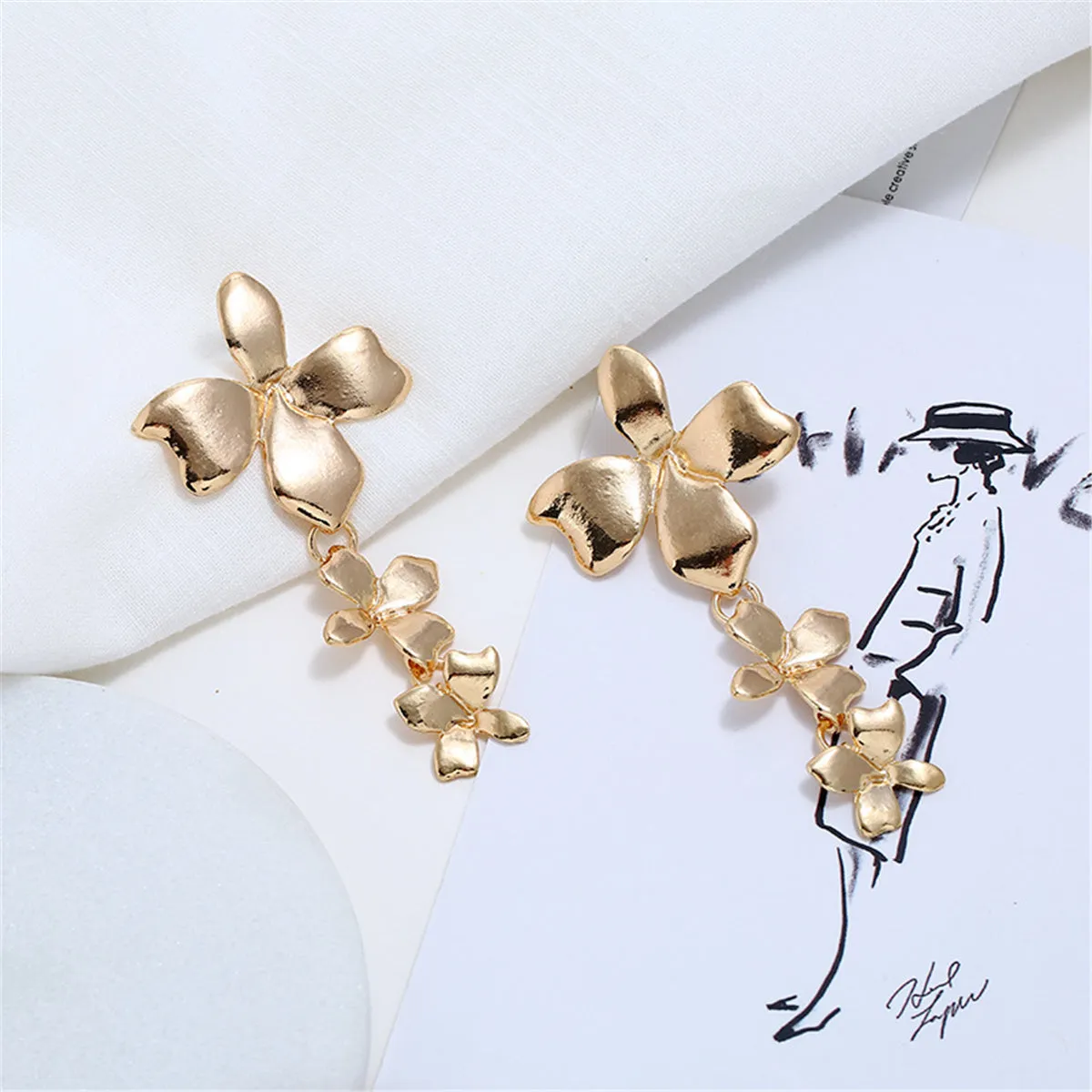 18K Gold-Plated Flower-Link Drop Earrings