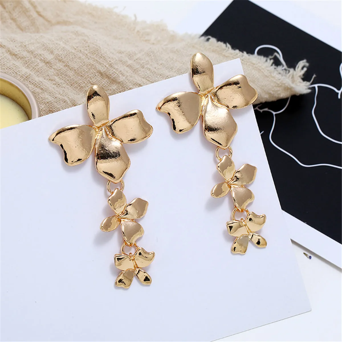 18K Gold-Plated Flower-Link Drop Earrings