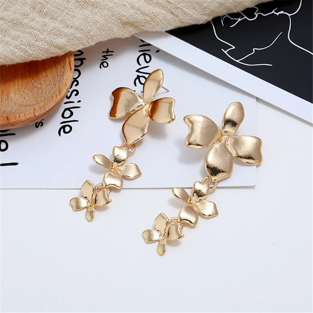 18K Gold-Plated Flower-Link Drop Earrings