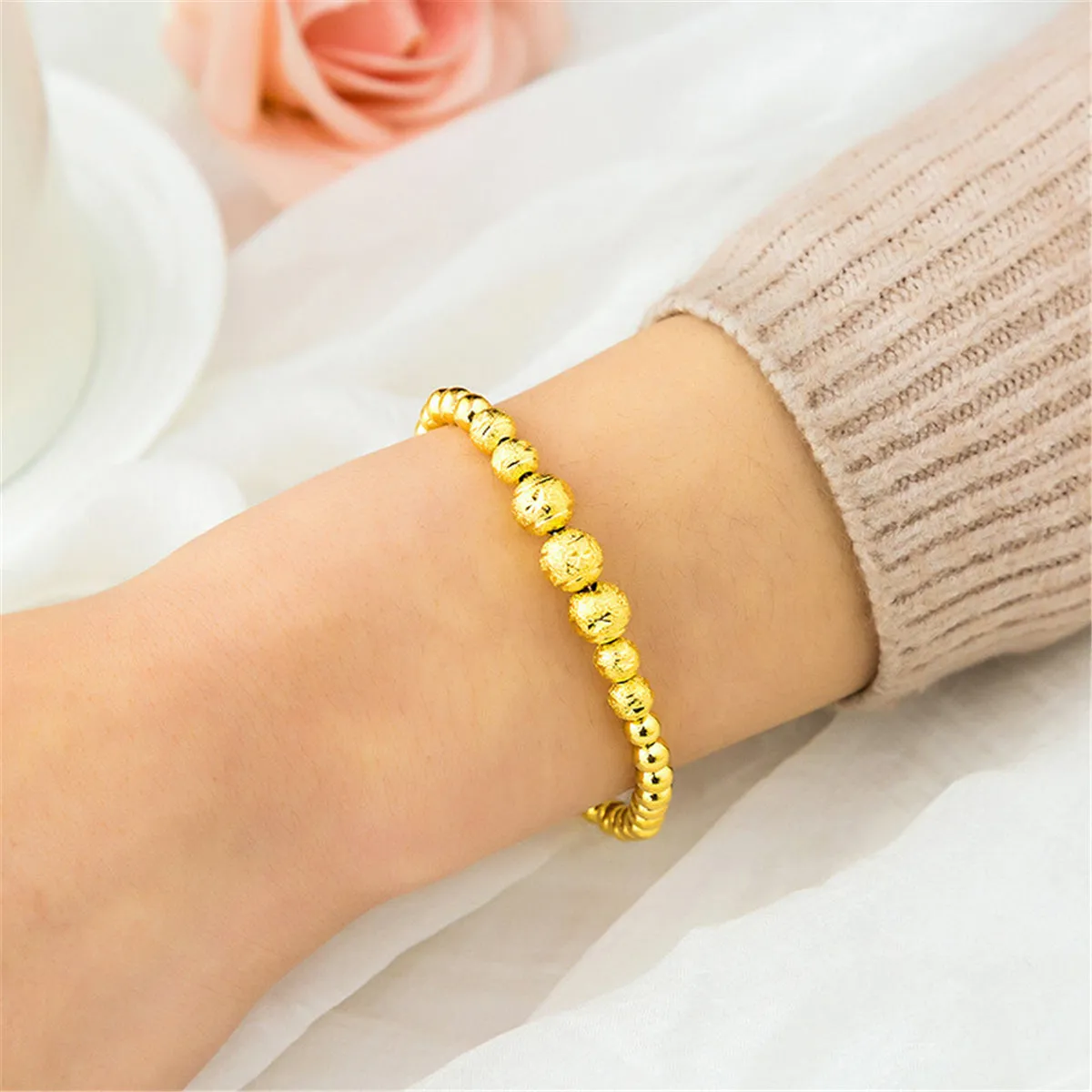 18K Gold-Plated Frosted Bead Bracelet