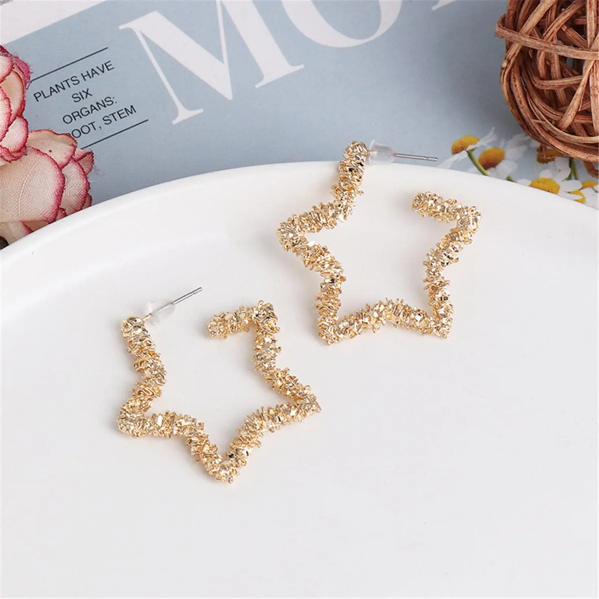 18K Gold-Plated Geometric Star Hoop Earrings