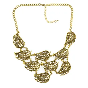 18K Gold-Plated Grouped Leaves Statement Necklace