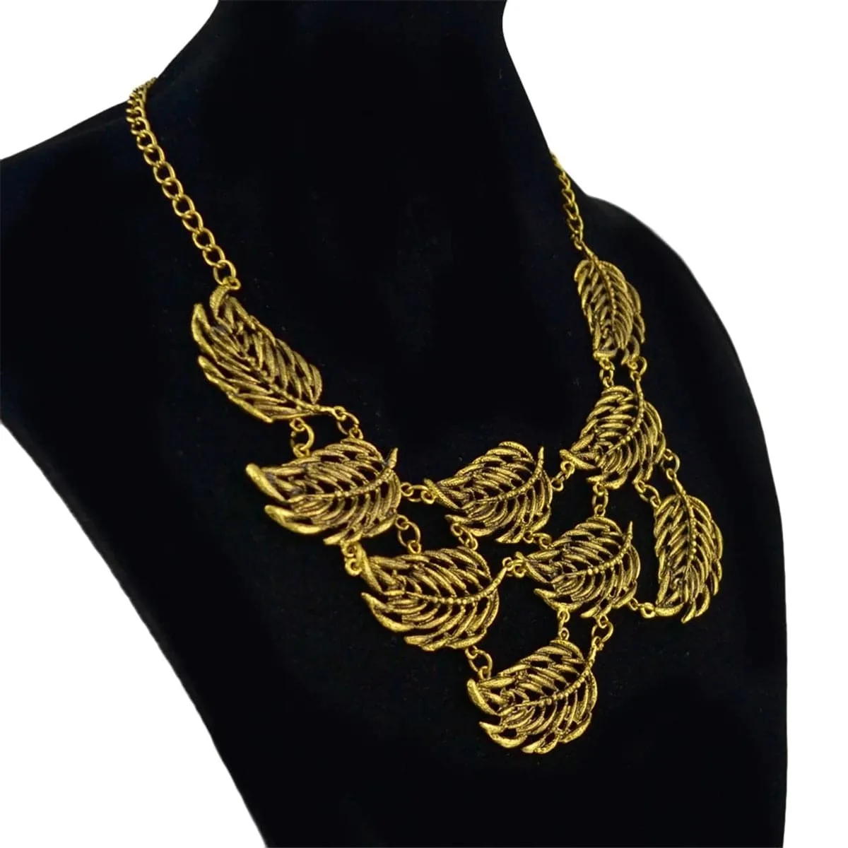 18K Gold-Plated Grouped Leaves Statement Necklace