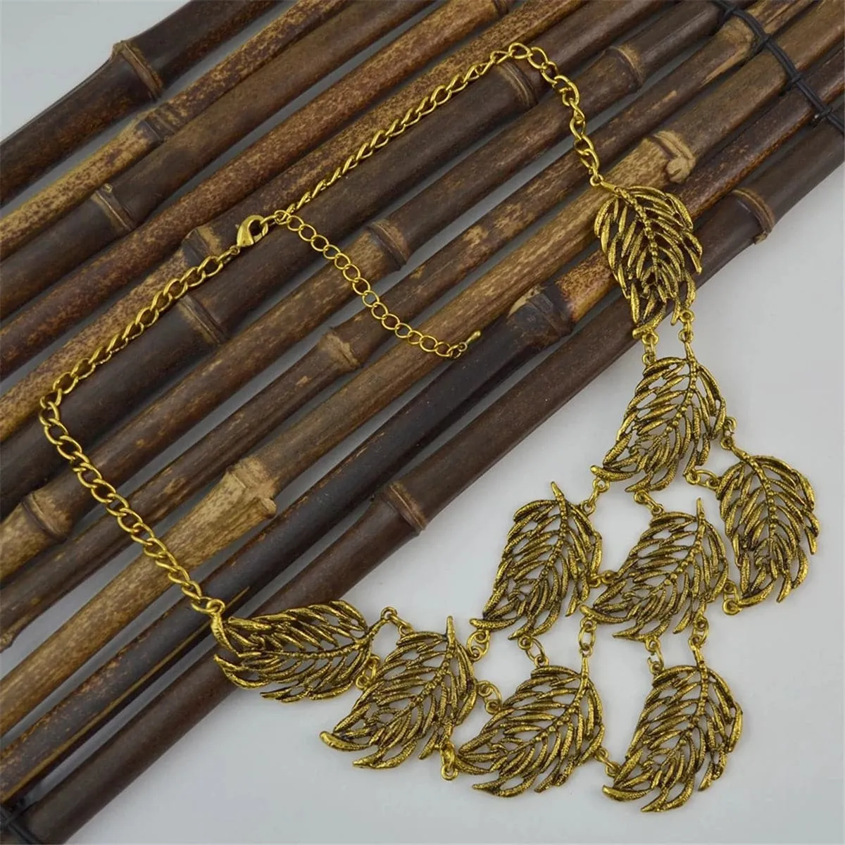 18K Gold-Plated Grouped Leaves Statement Necklace