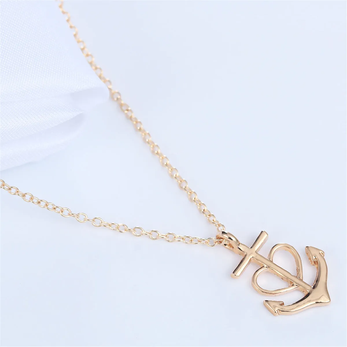 18K Gold-Plated Heart Anchor Pendant Necklace
