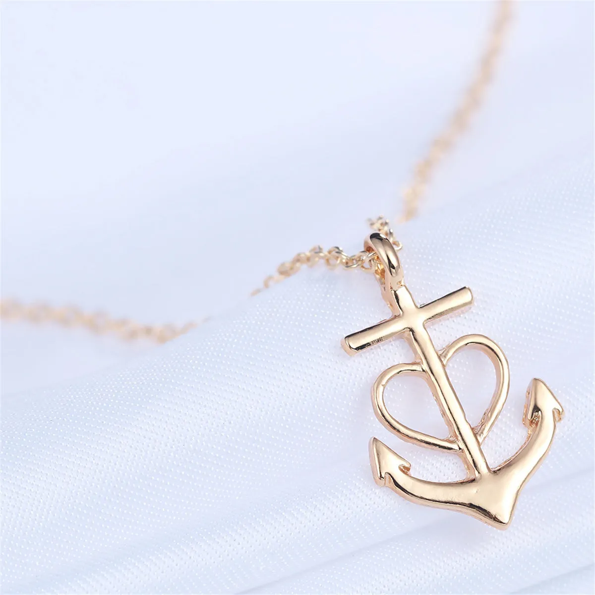 18K Gold-Plated Heart Anchor Pendant Necklace