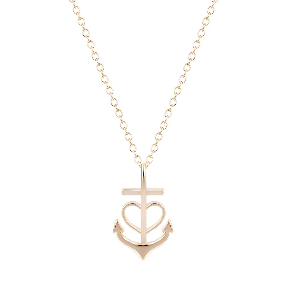18K Gold-Plated Heart Anchor Pendant Necklace