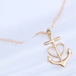 18K Gold-Plated Heart Anchor Pendant Necklace
