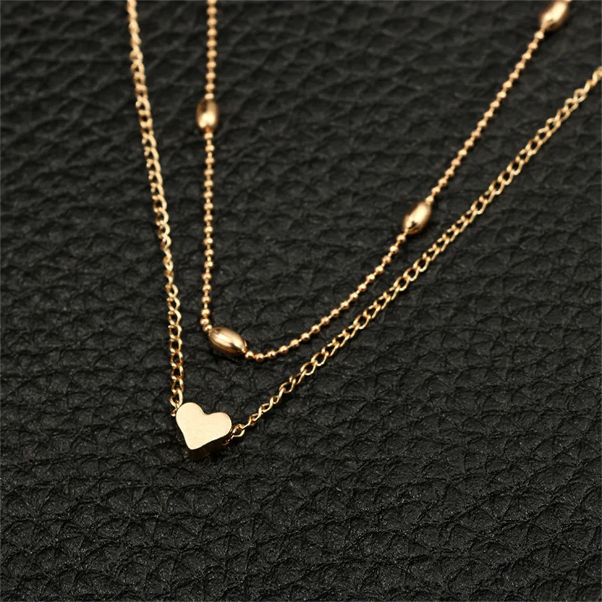 18K Gold-Plated Heart Ball Chain Layered Pendant Necklace