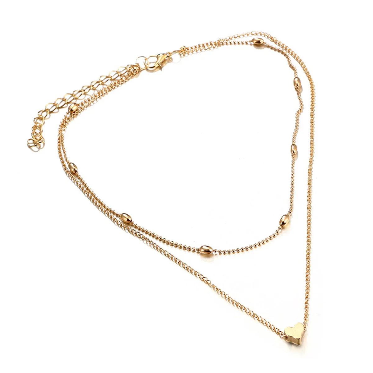 18K Gold-Plated Heart Ball Chain Layered Pendant Necklace