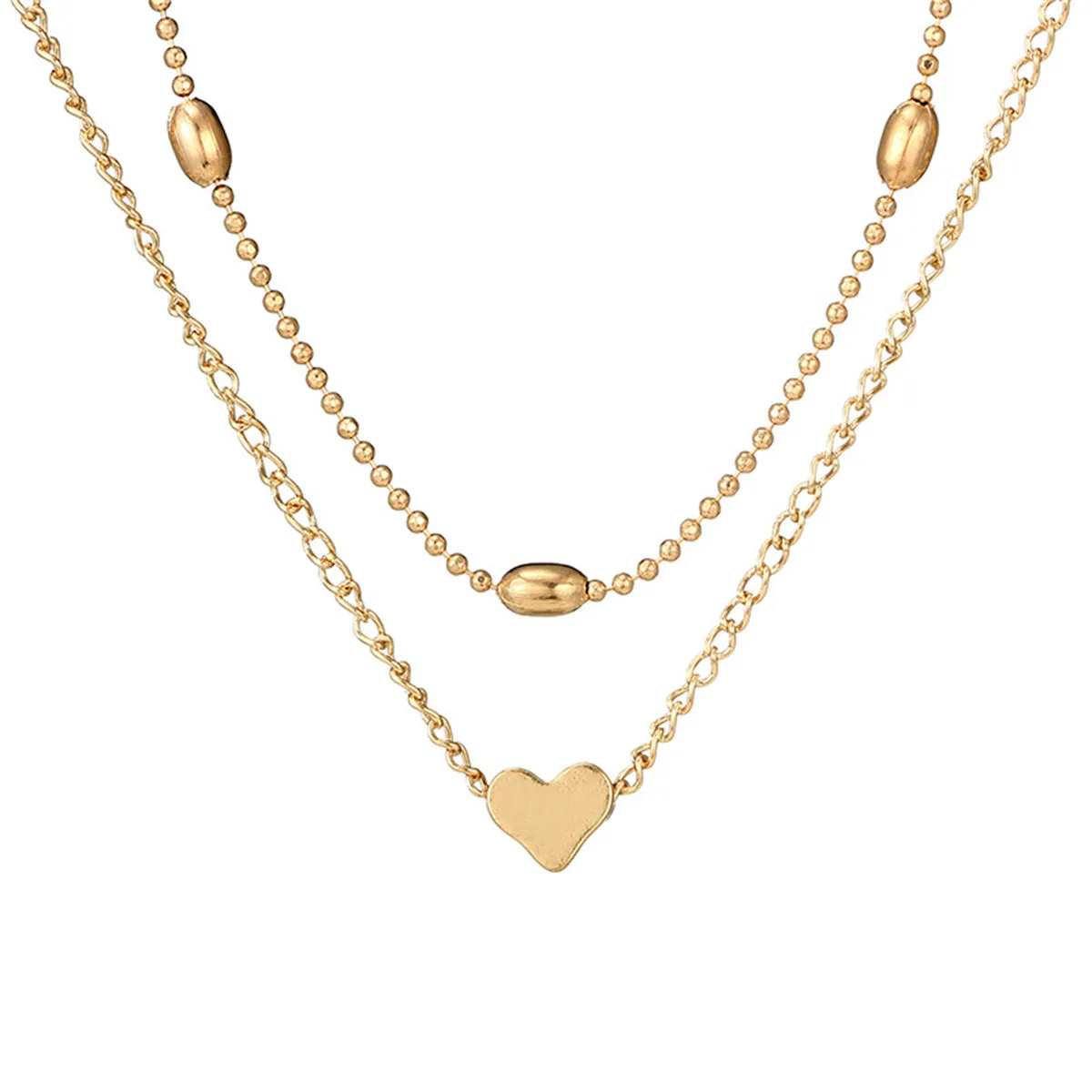 18K Gold-Plated Heart Ball Chain Layered Pendant Necklace