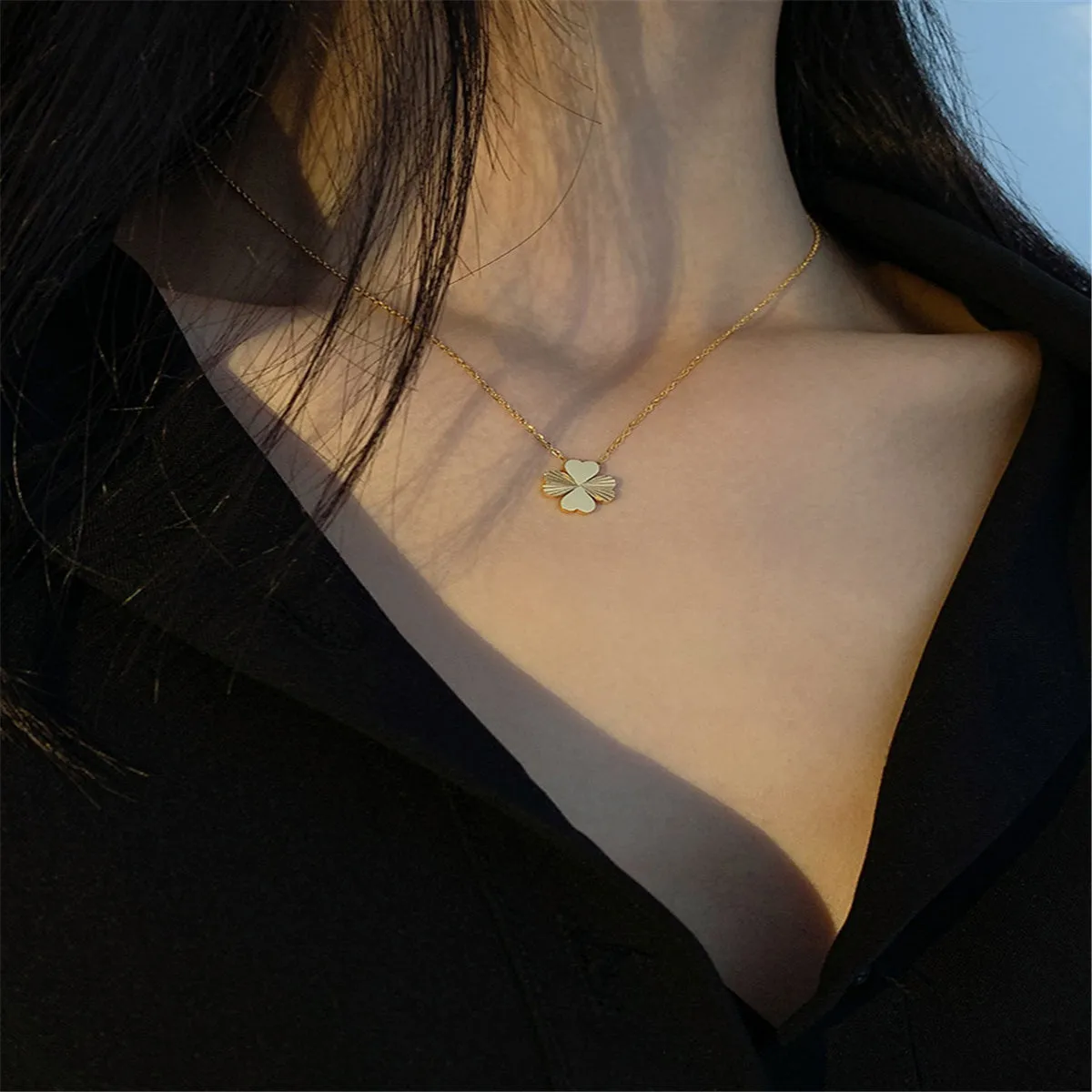 18K Gold-Plated Heart Clover Pendant Necklace