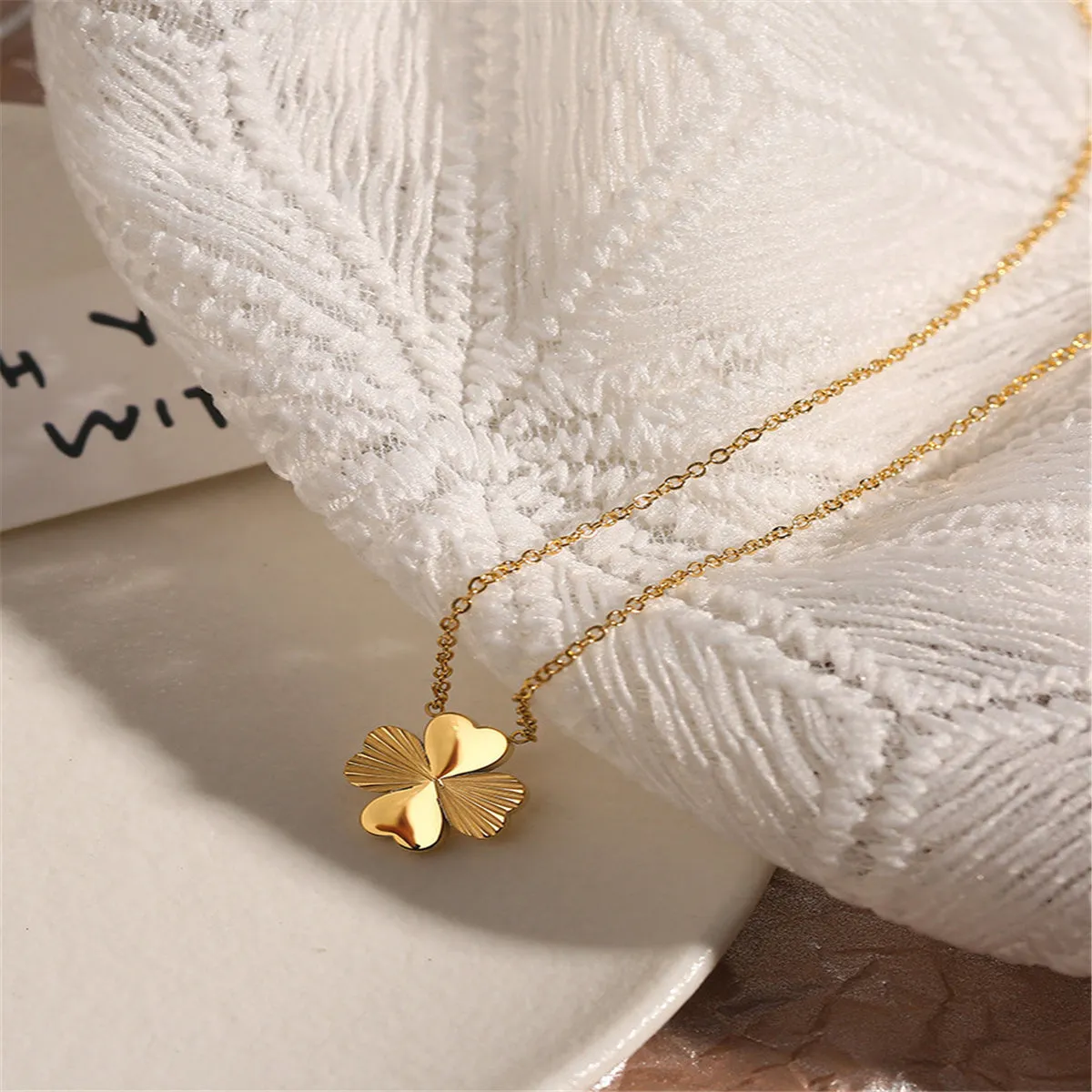 18K Gold-Plated Heart Clover Pendant Necklace