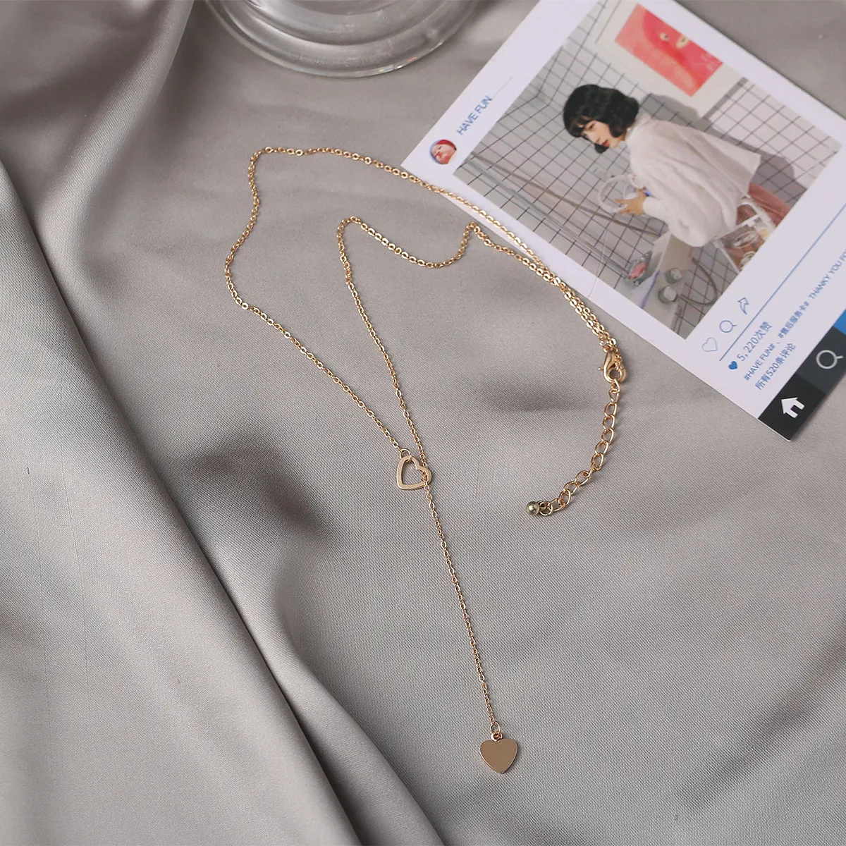 18K Gold-Plated Heart Lariat Necklace