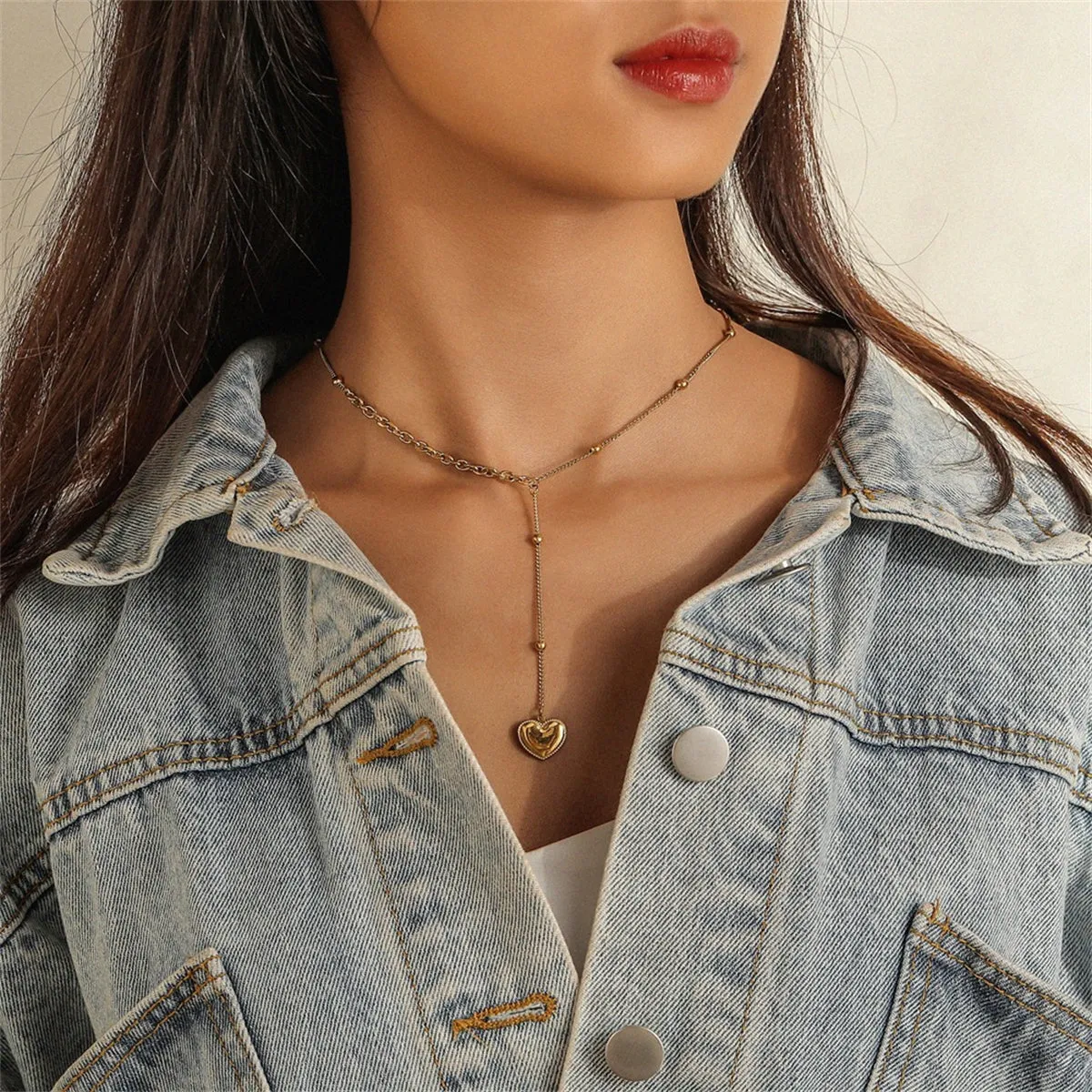 18K Gold-Plated Heart Lariat Necklace