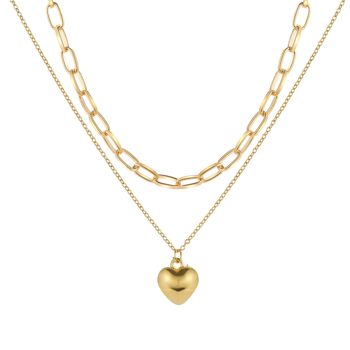 18K Gold-Plated Heart Pendant Layered Necklace