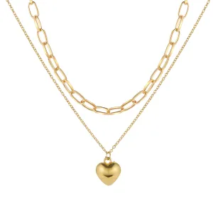 18K Gold-Plated Heart Pendant Layered Necklace