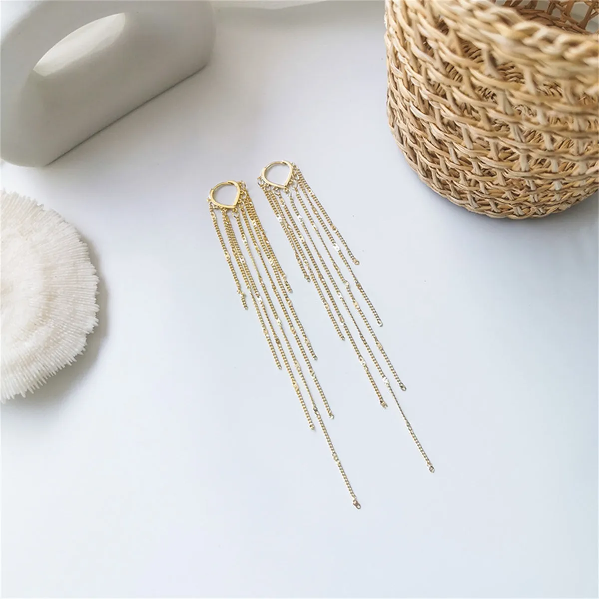 18K Gold-Plated Heart Tassel Huggie Earrings