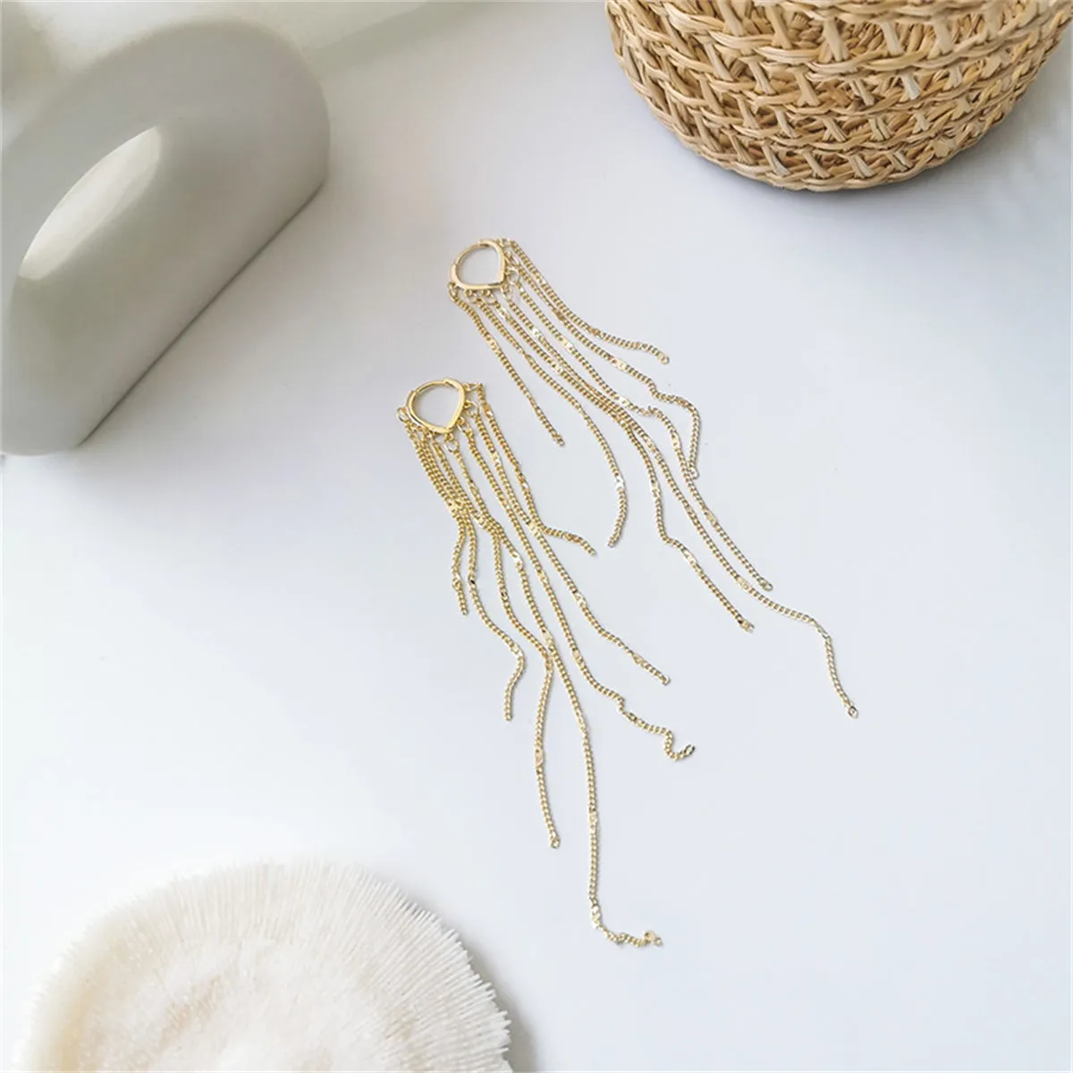 18K Gold-Plated Heart Tassel Huggie Earrings