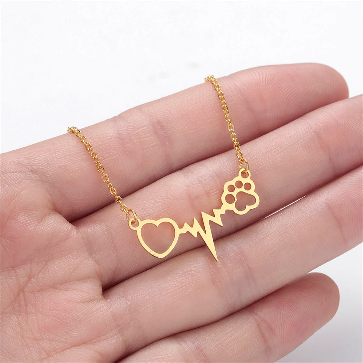 18K Gold-Plated Heartbeat Paw Pendant Necklace