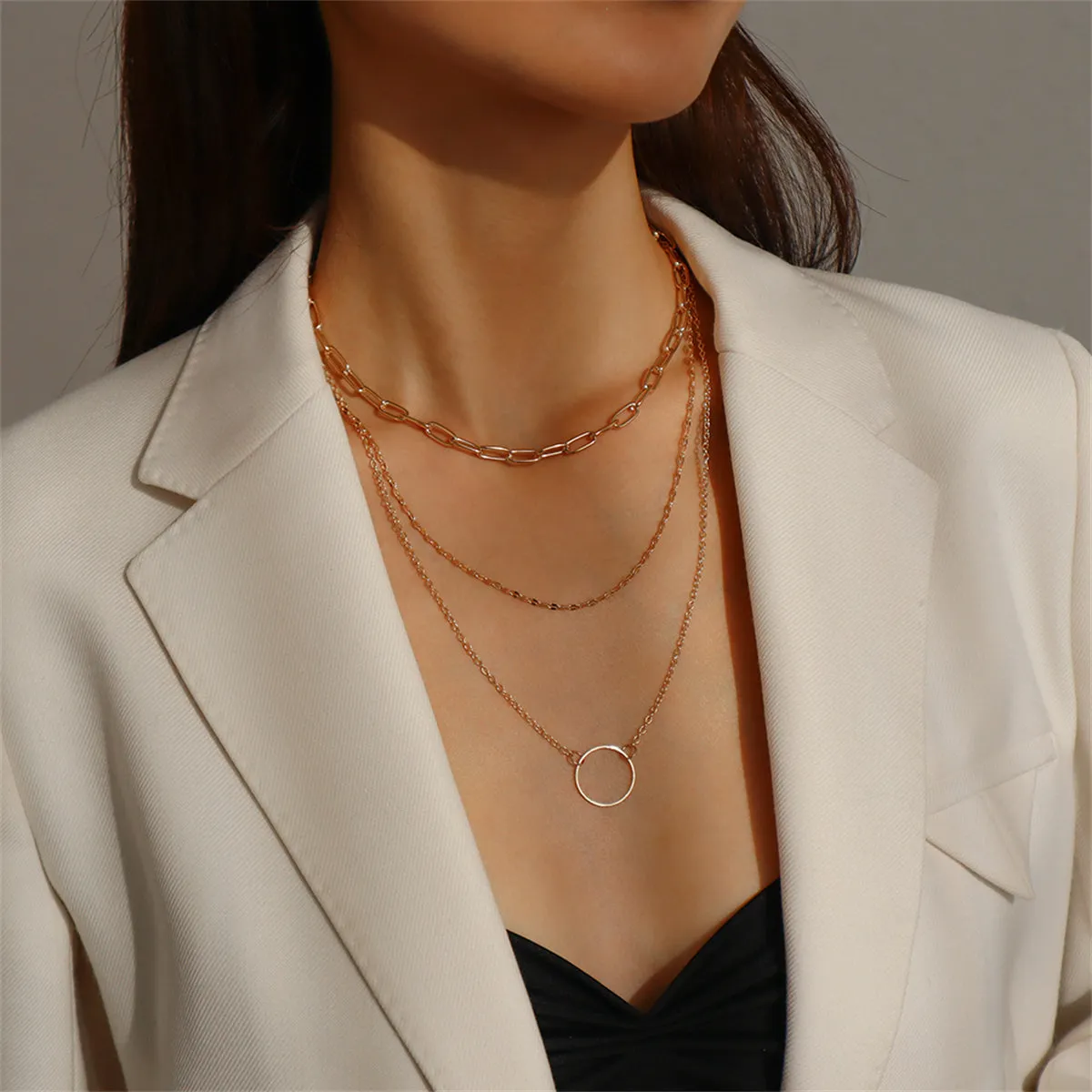 18K Gold-Plated Hoop Pendant Layered Necklace