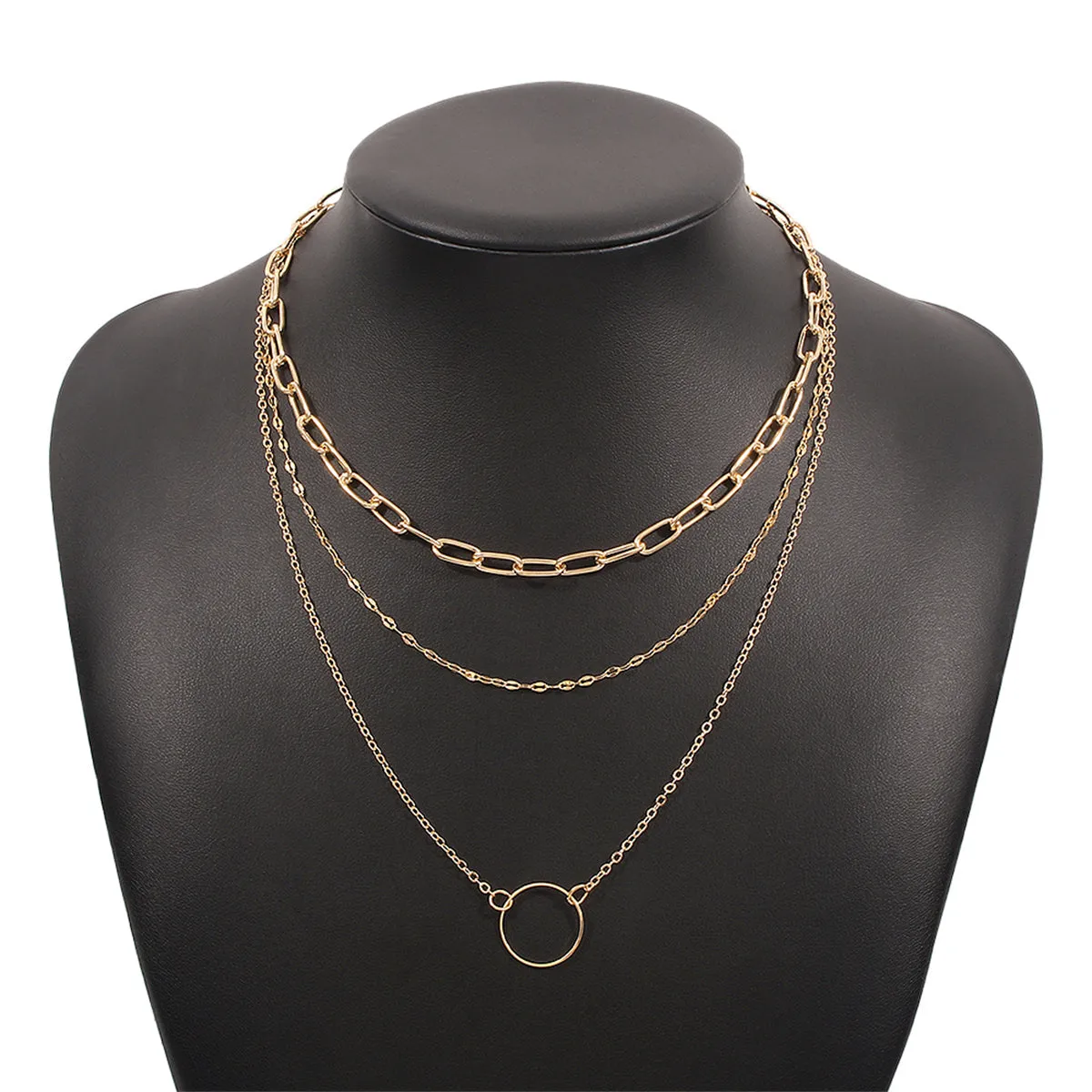 18K Gold-Plated Hoop Pendant Layered Necklace