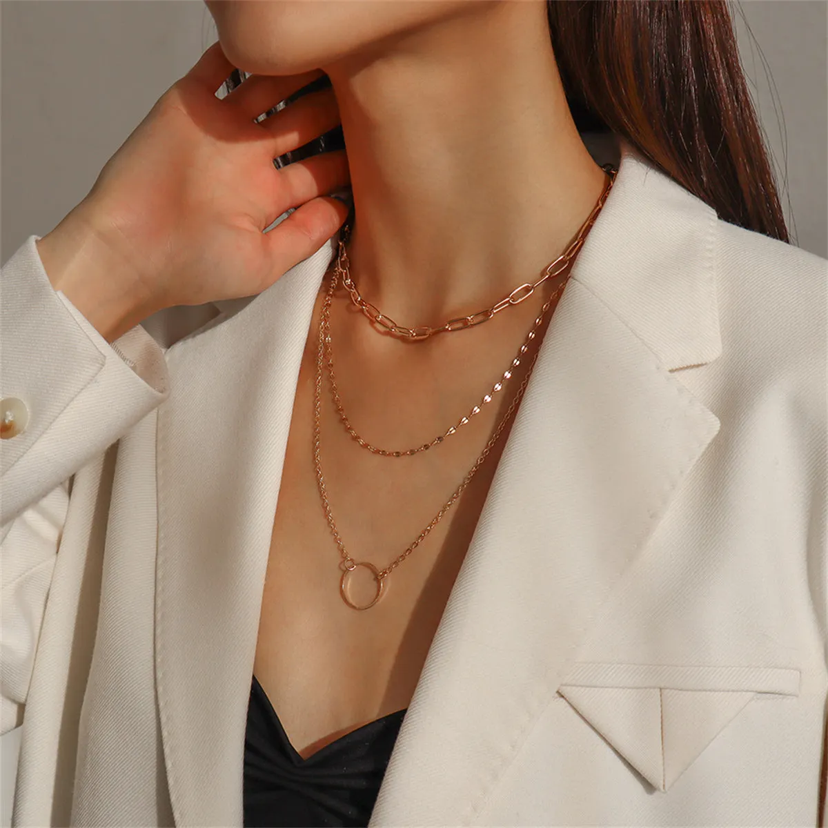 18K Gold-Plated Hoop Pendant Layered Necklace