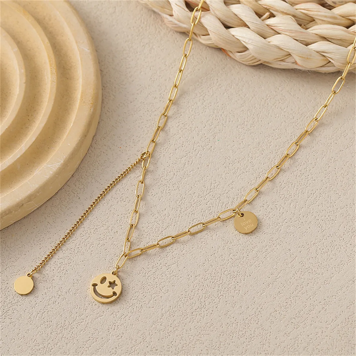 18K Gold-Plated 'I Love You' Smiley Drop Layered Necklace