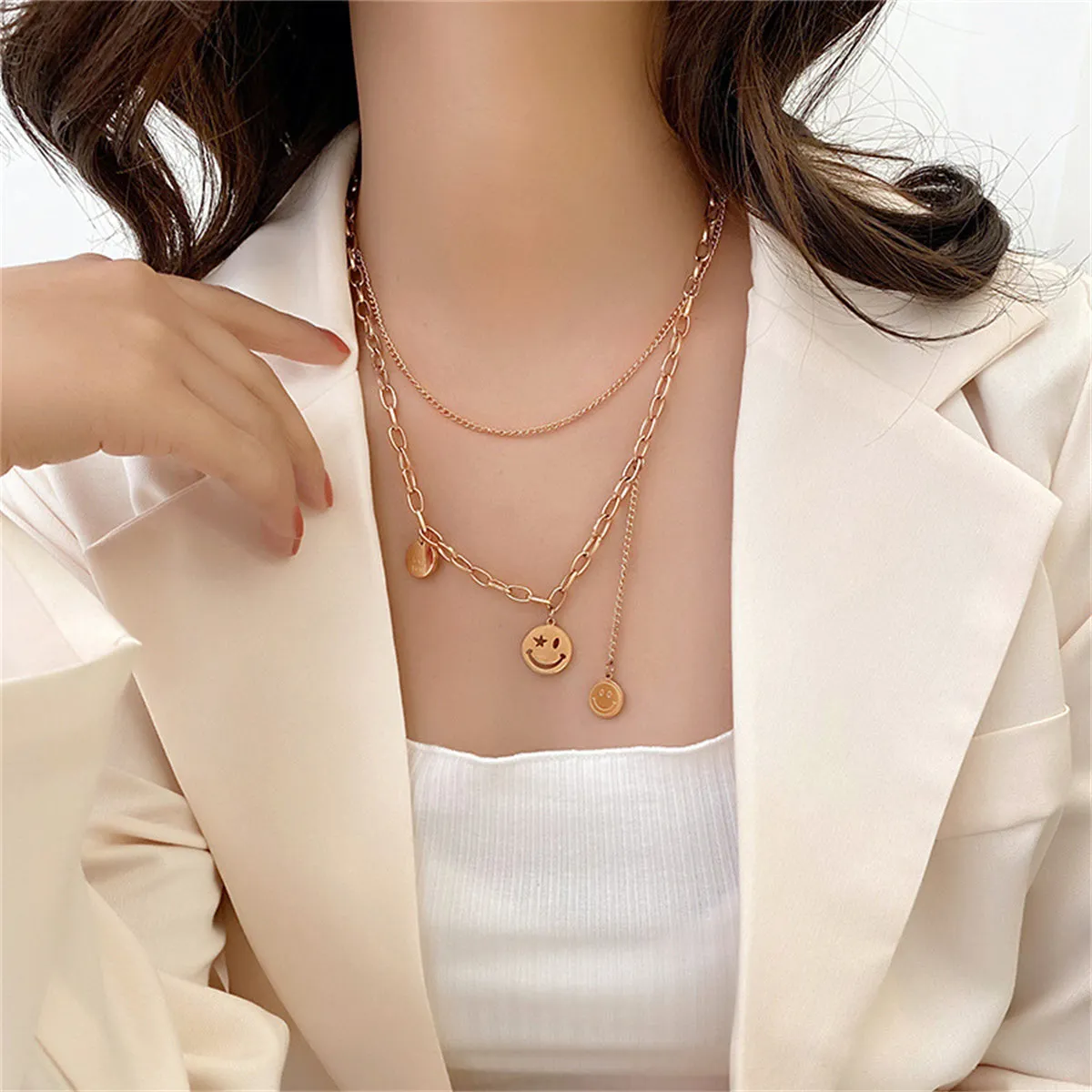 18K Gold-Plated 'I Love You' Smiley Drop Layered Necklace