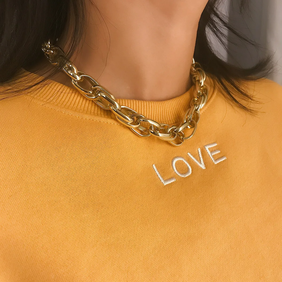 18K Gold-Plated Interlocked Chain Choker Necklace