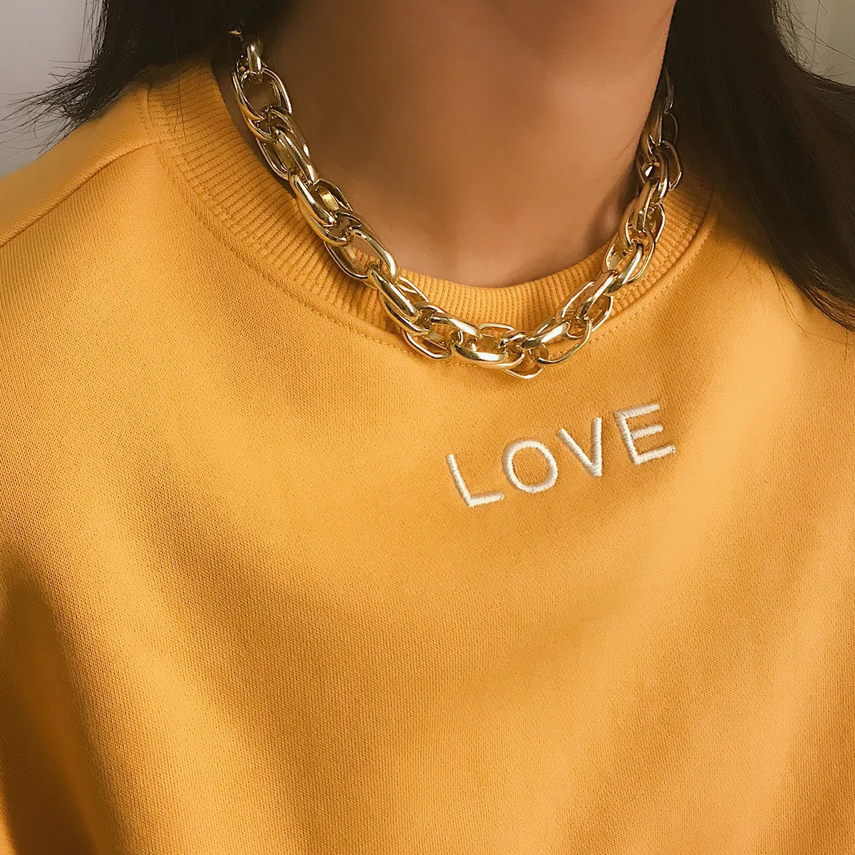18K Gold-Plated Interlocked Chain Choker Necklace
