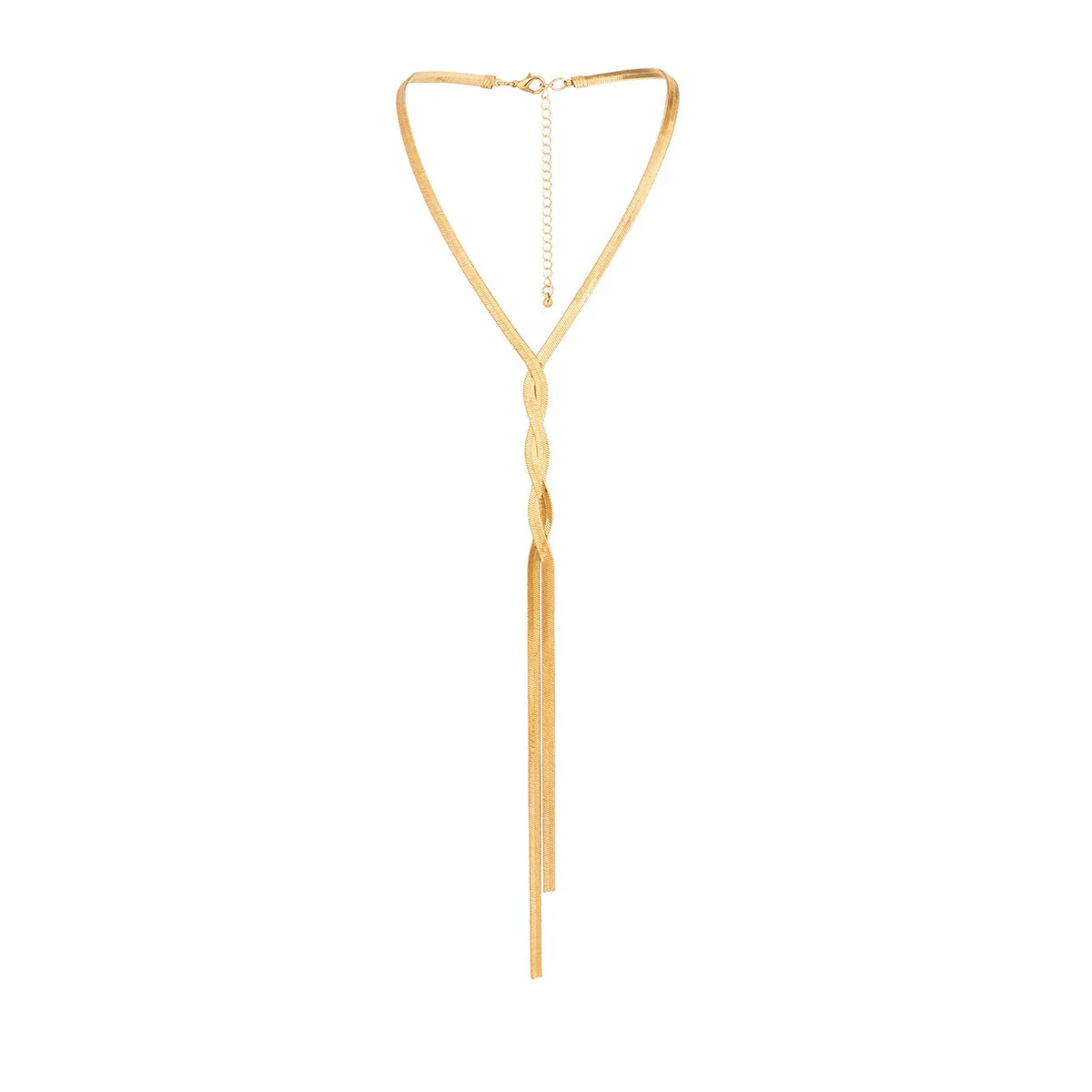 18K Gold-Plated Interlocked Herringbone Lariat Necklace