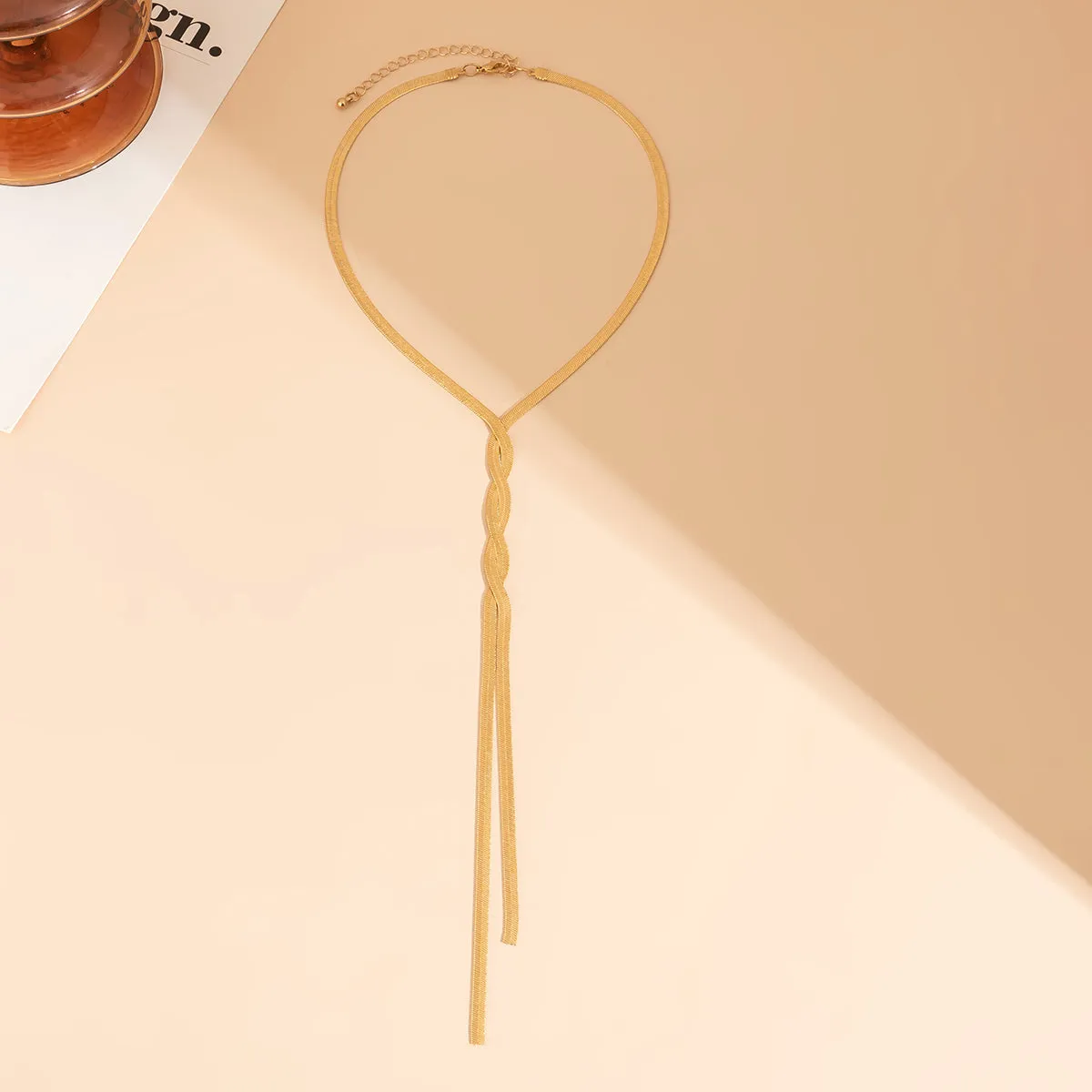 18K Gold-Plated Interlocked Herringbone Lariat Necklace