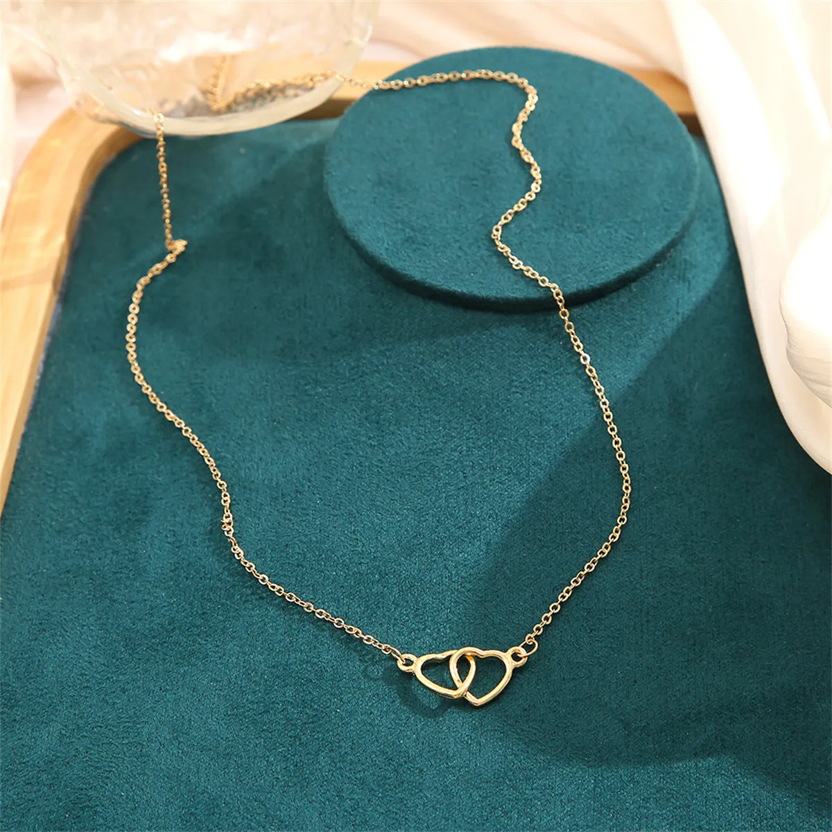 18K Gold-Plated Interlocked Open Heart Pendant Necklace