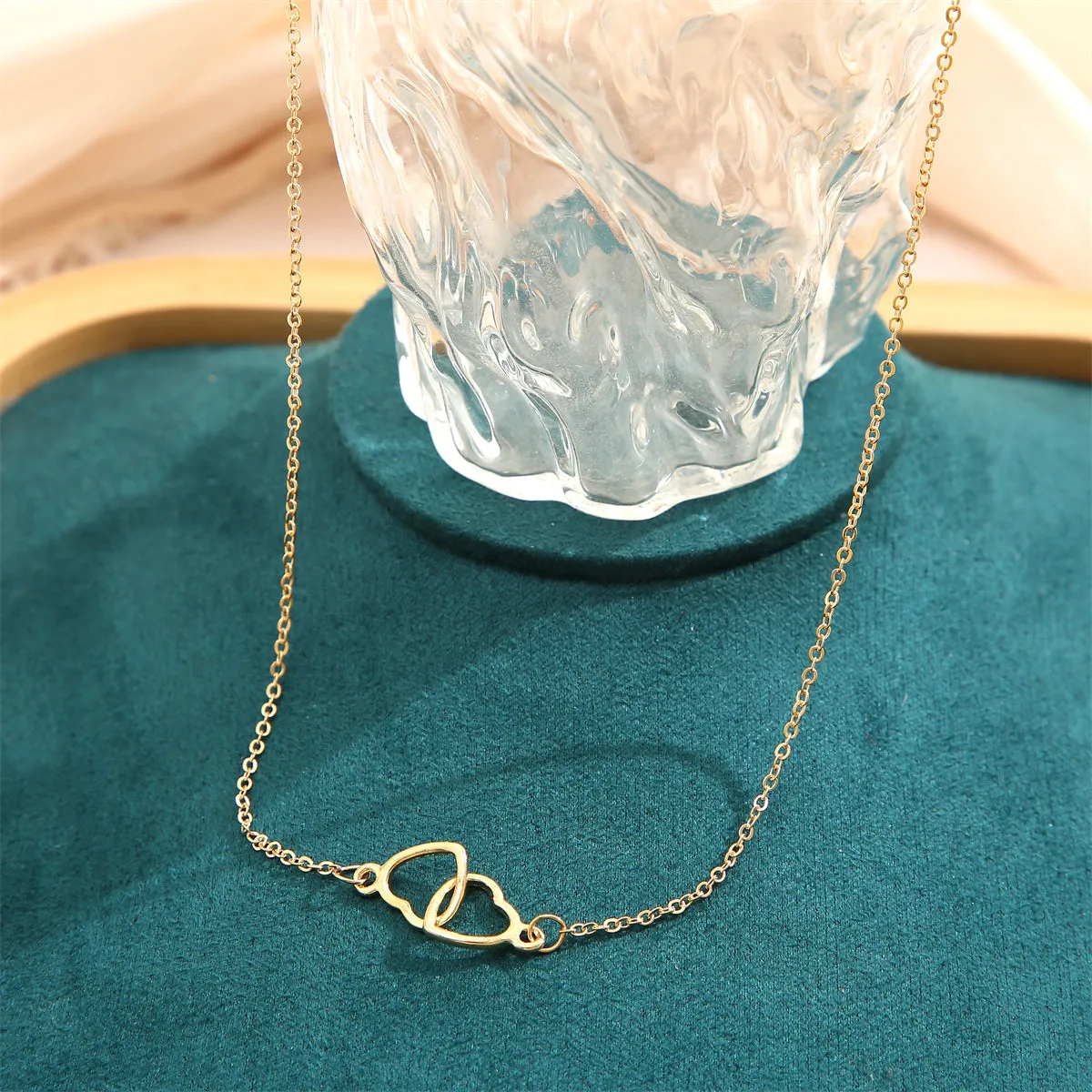 18K Gold-Plated Interlocked Open Heart Pendant Necklace