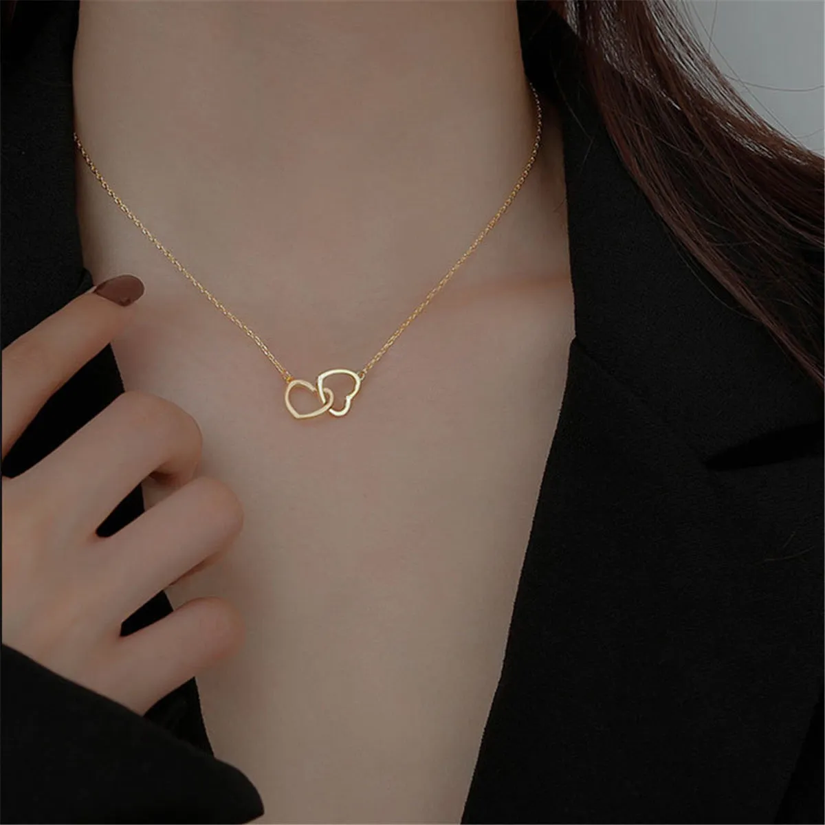 18K Gold-Plated Interlocking Heart Pendant Necklace
