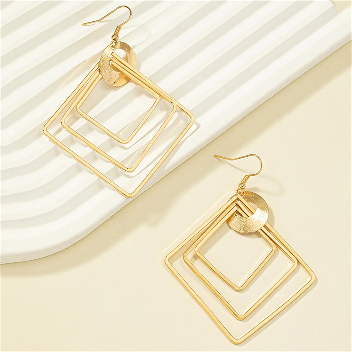 18K Gold-Plated Large Stacked Rhombus Drop Earrings