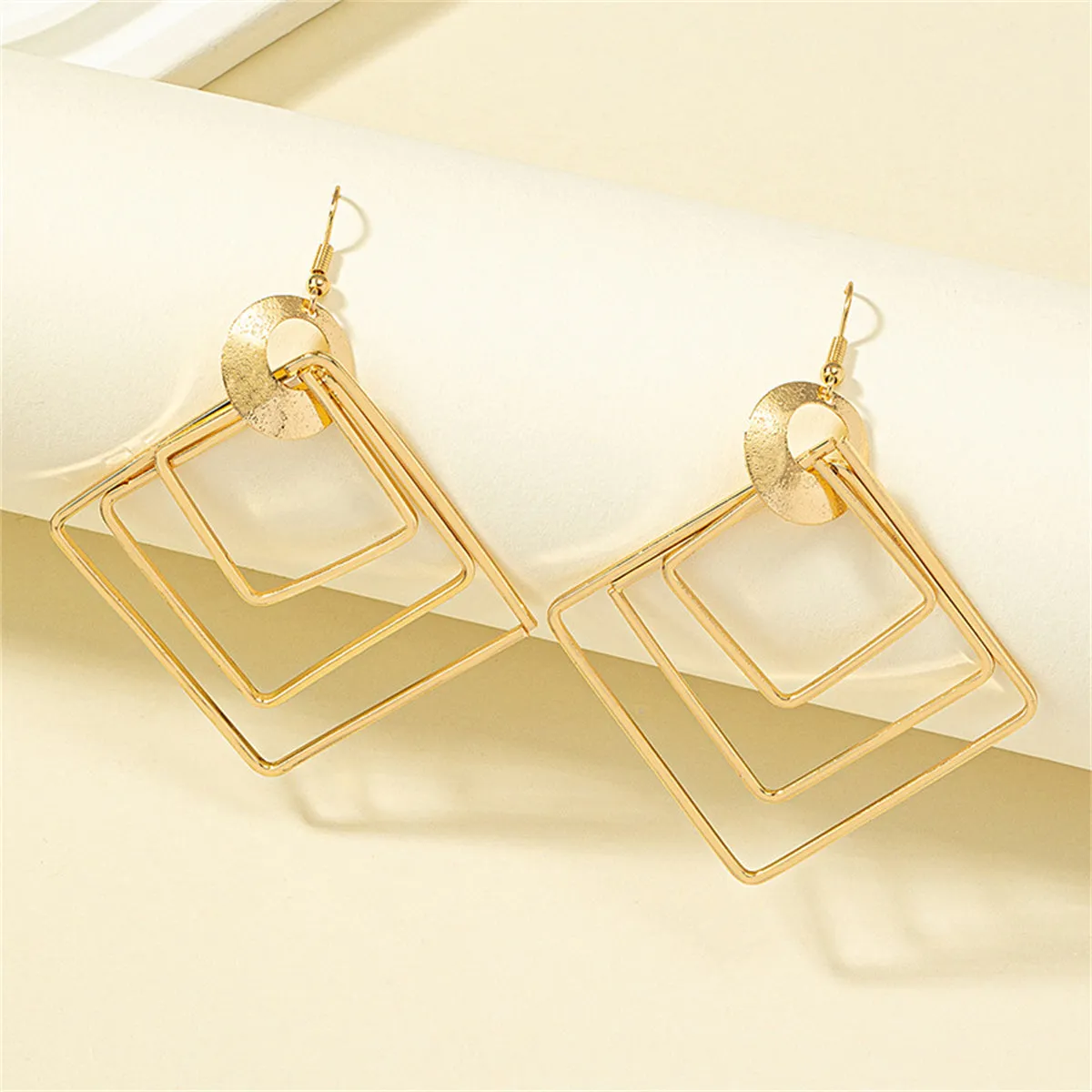 18K Gold-Plated Large Stacked Rhombus Drop Earrings