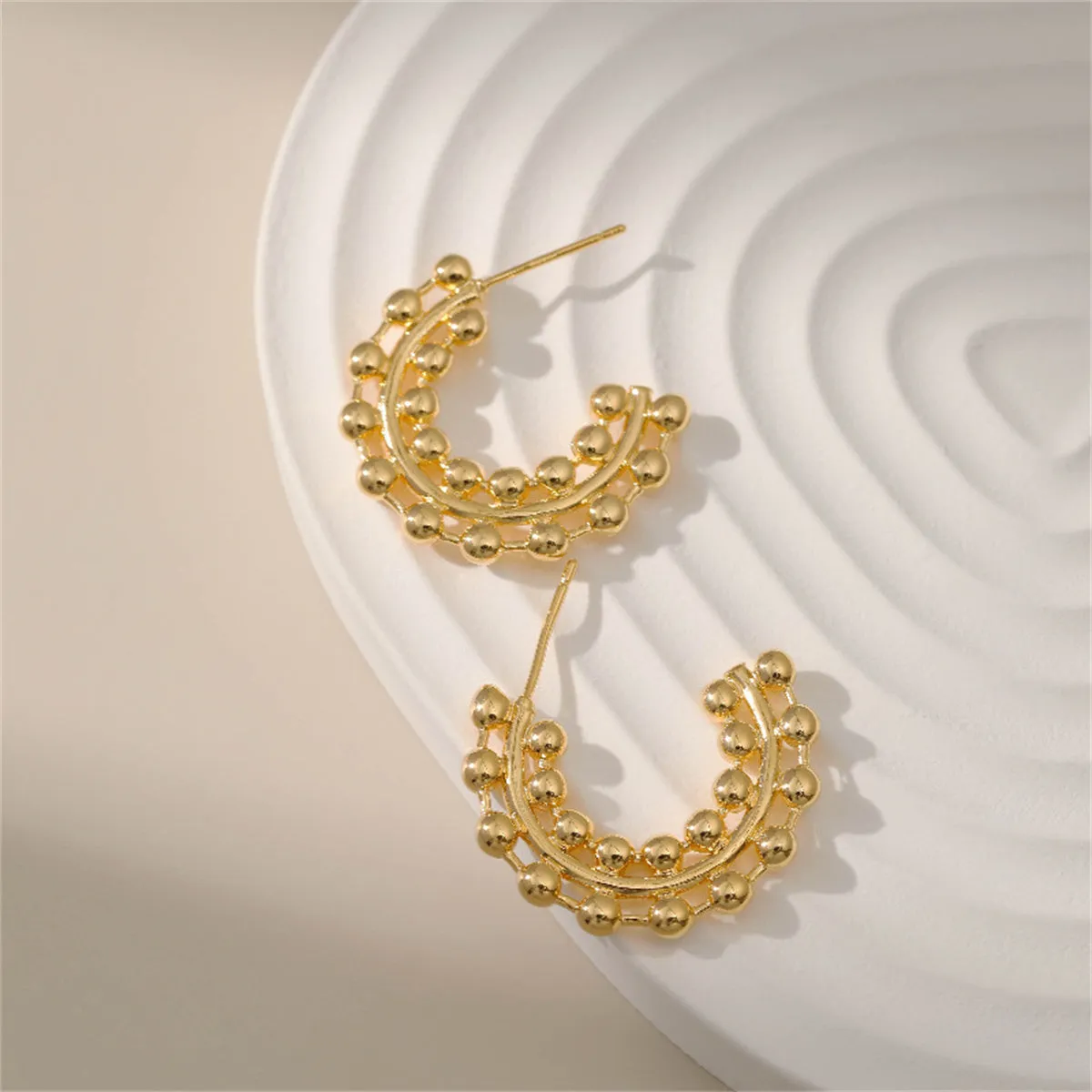 18K Gold-Plated Layered Beaded Huggie Earrings