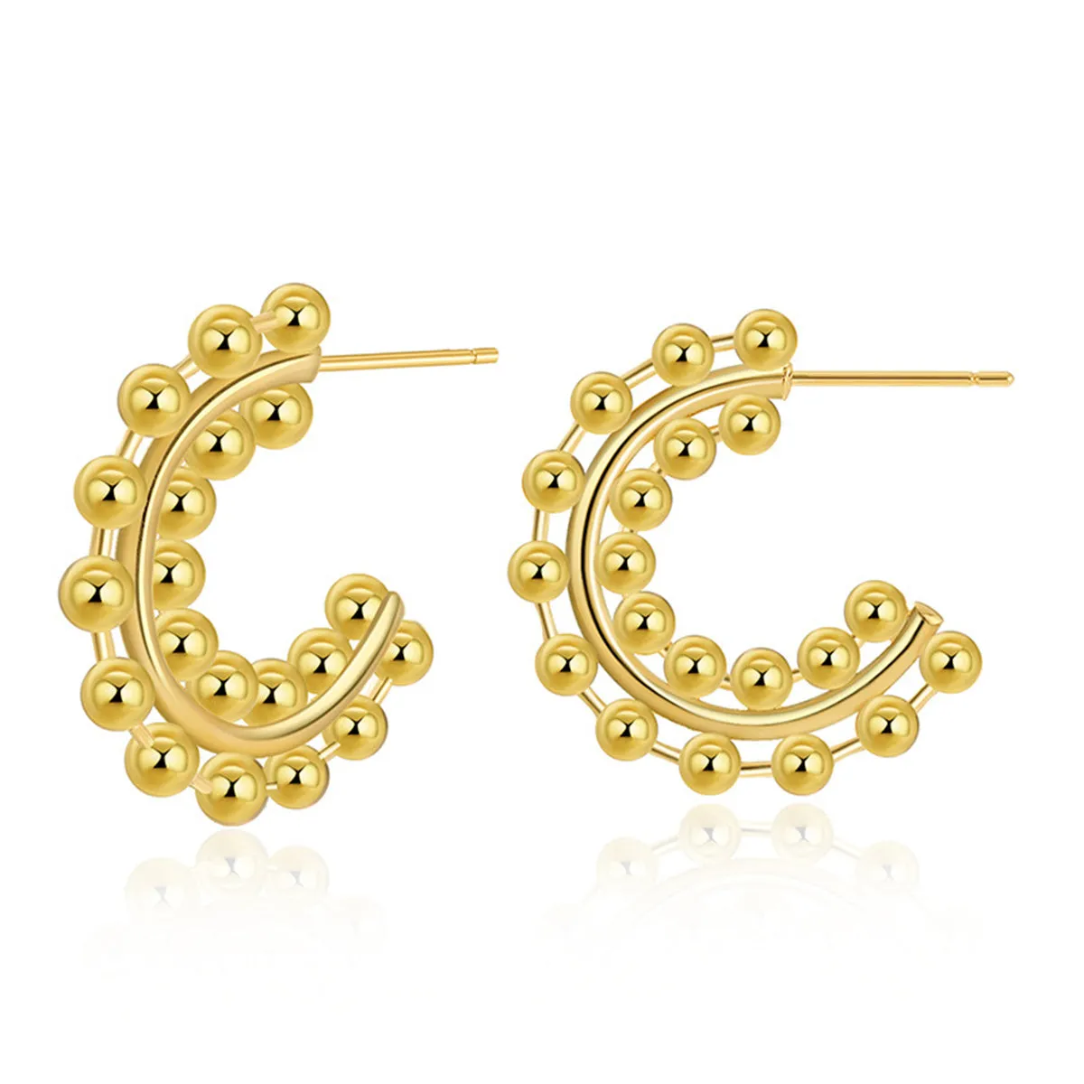 18K Gold-Plated Layered Beaded Huggie Earrings